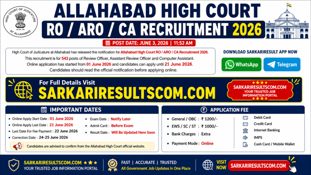Allahabad High Court RO / ARO / CA Recruitment 2026