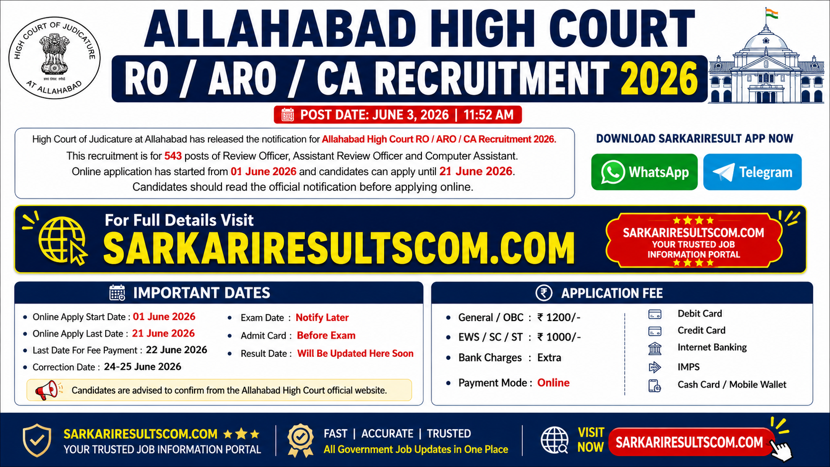 Allahabad High Court RO / ARO / CA Recruitment 2026
