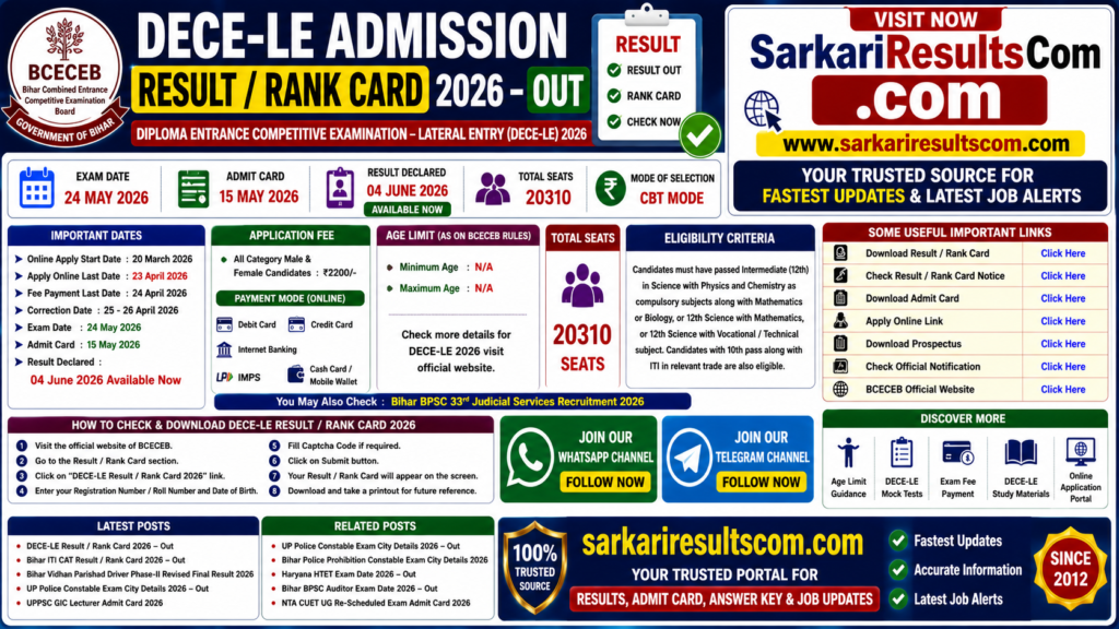 DECE-LE Admission Result Rank Card 2026