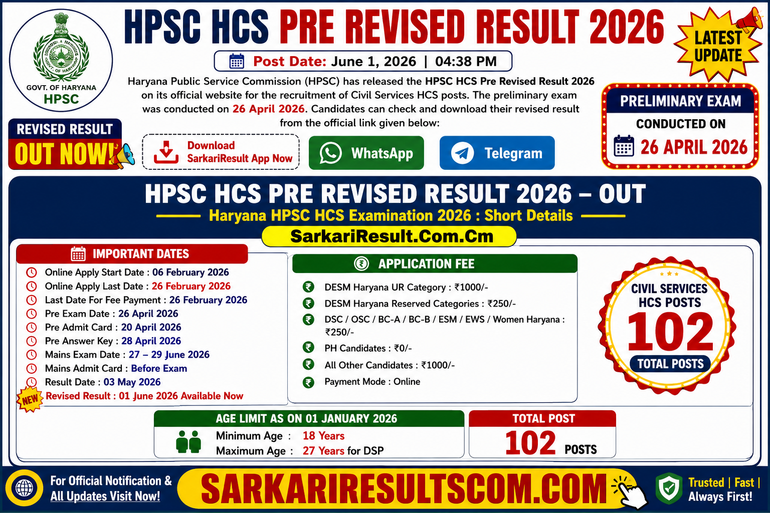 HPSC HCS Pre Revised Result 2026