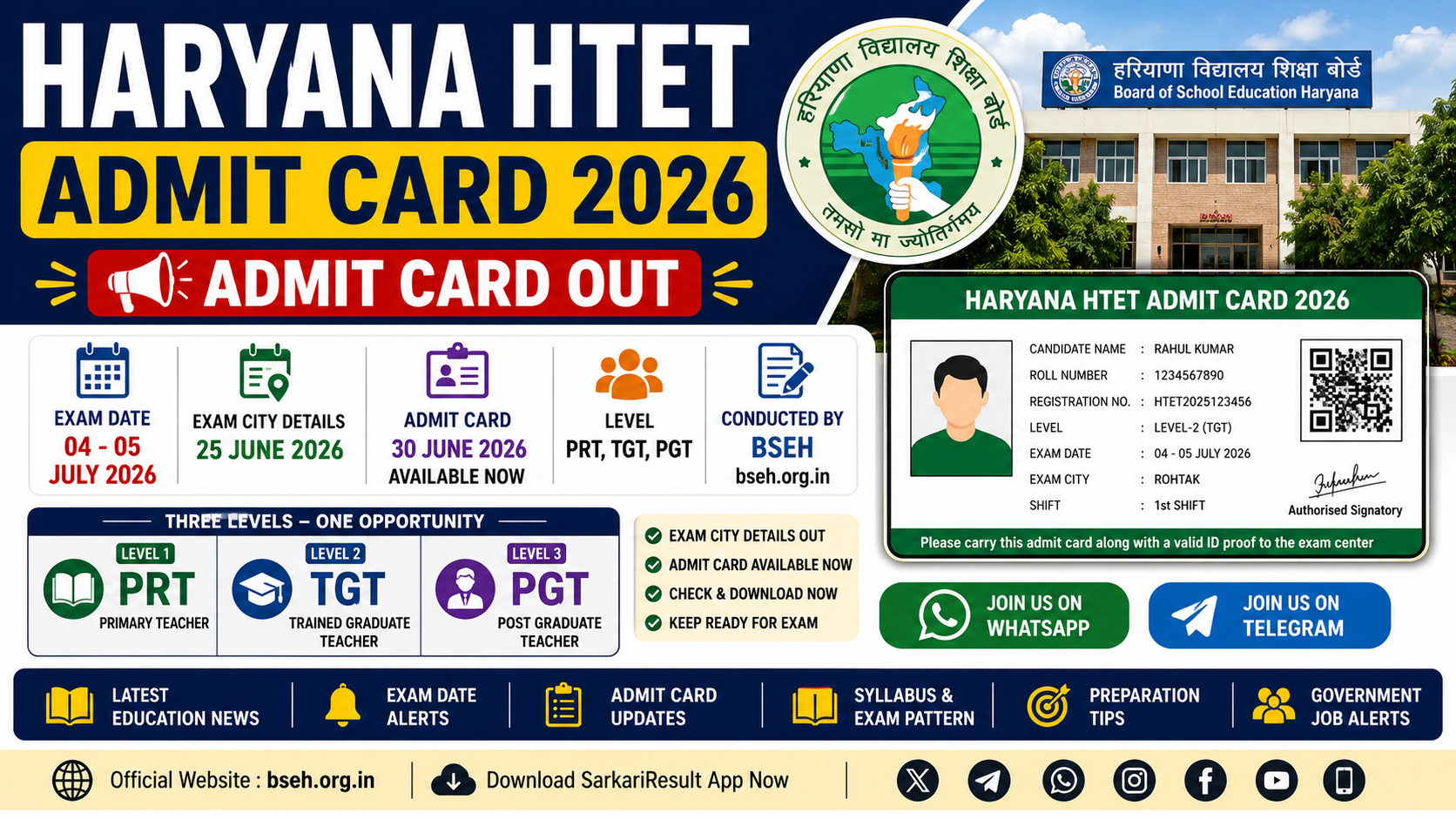 Haryana HTET Admit Card 2026