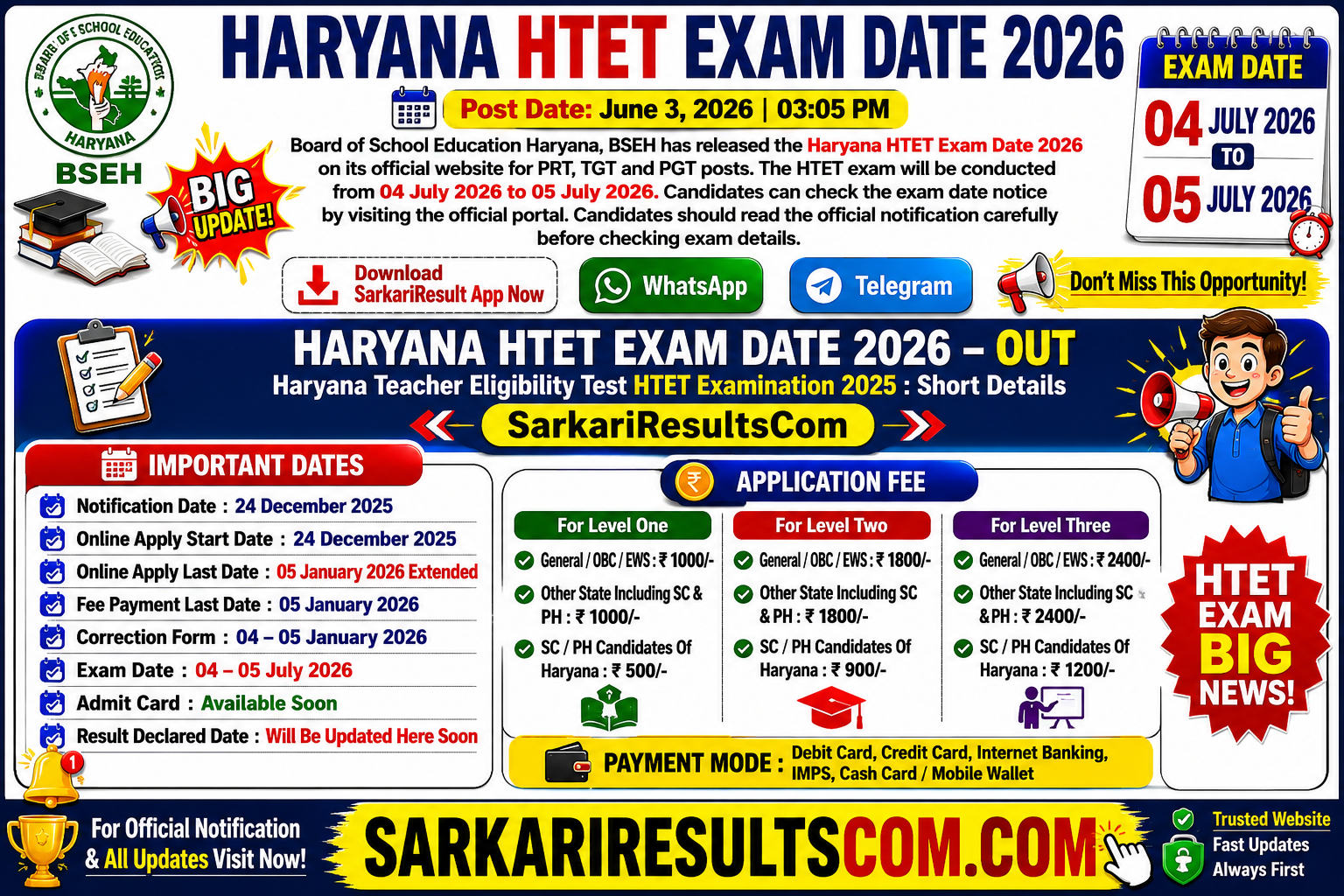 Haryana HTET Exam Date 2026