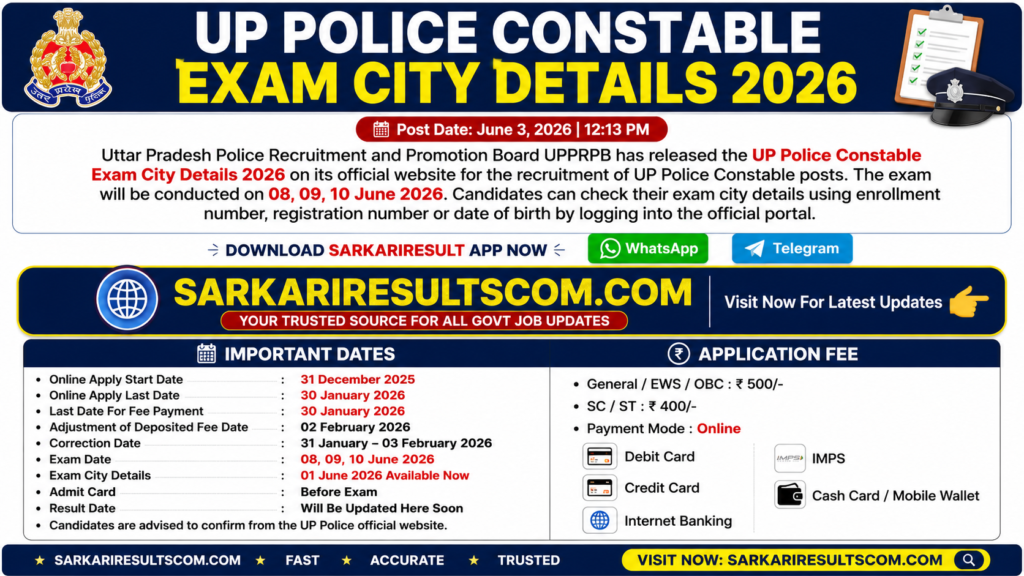UP Police Constable Exam City Details 2026