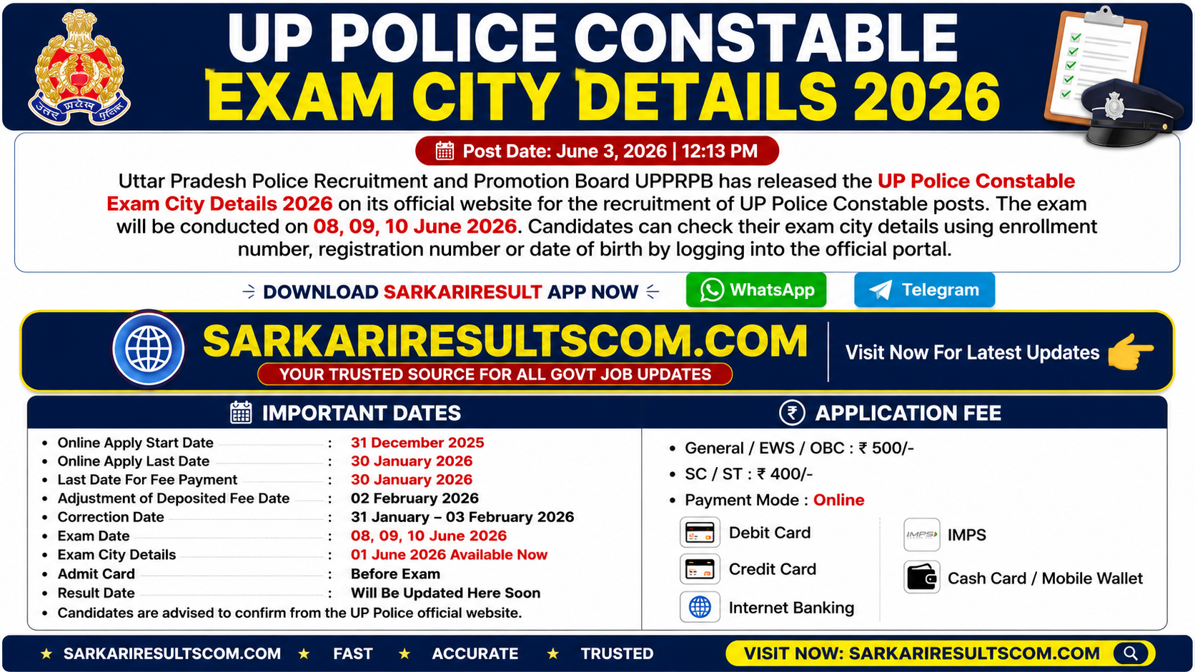 UP Police Constable Exam City Details 2026