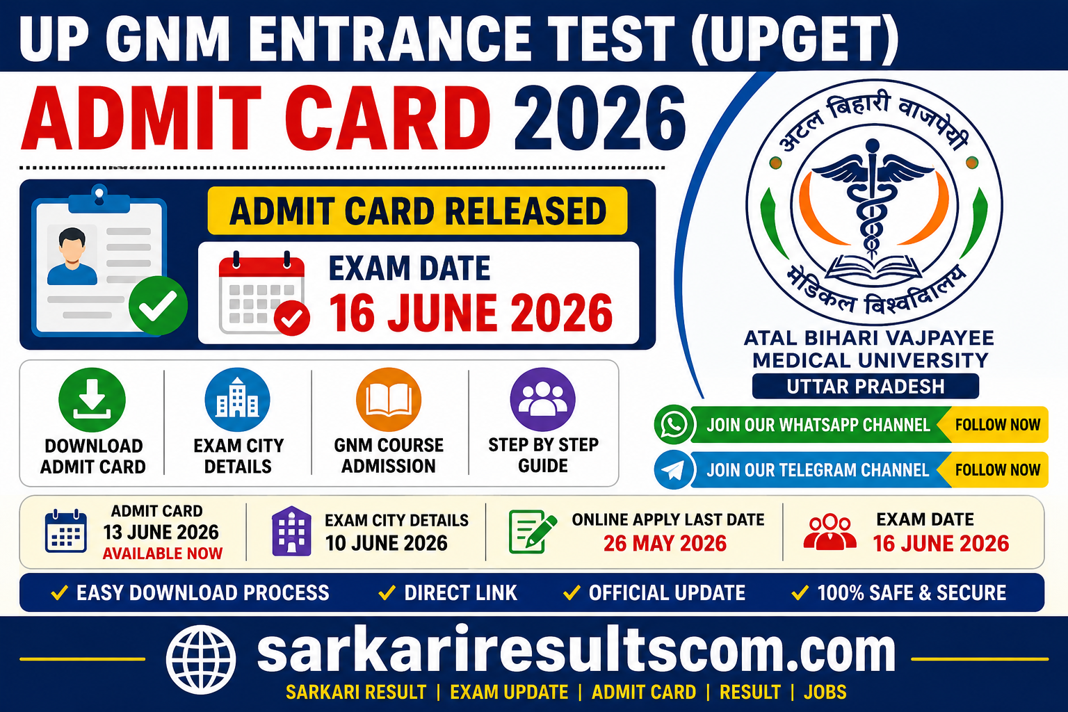 UP GNM Entrance Test UPGET Admit Card 2026
