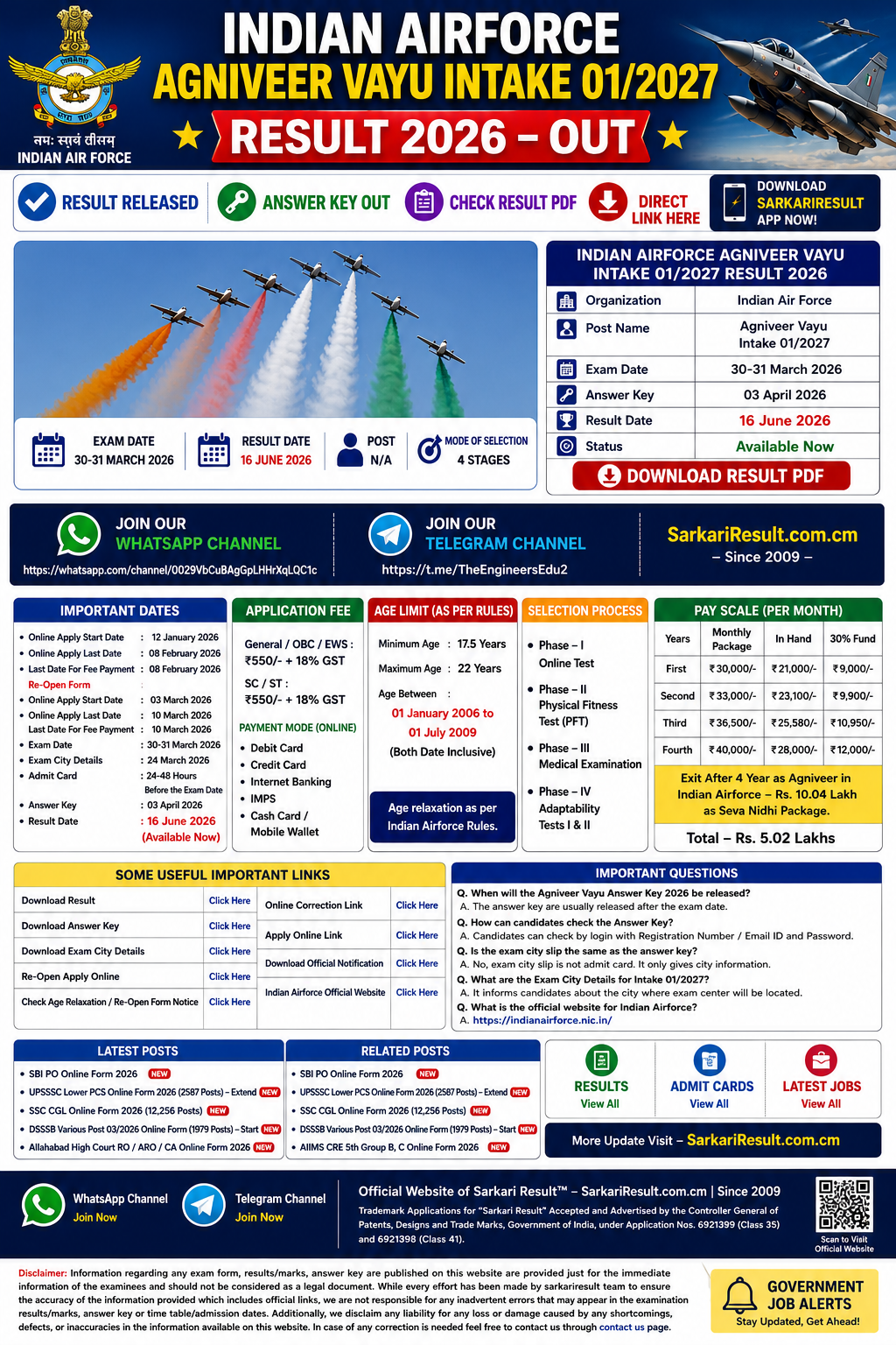 Indian Airforce Agniveer Vayu Intake 01/2027 Result 2026