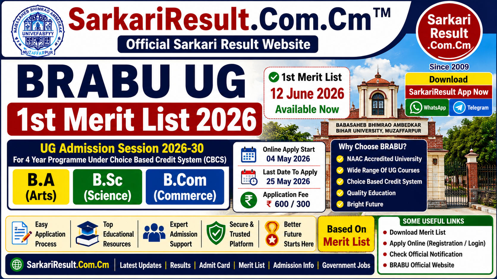 BRABU UG 1st Merit List 2026 – Out