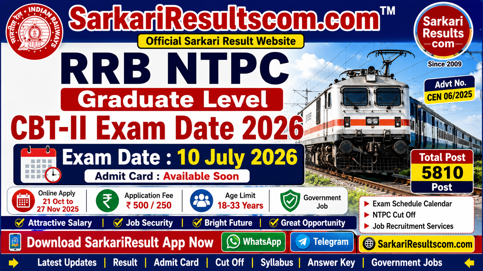 RRB NTPC Graduate Level CBT-II Exam Date 2026