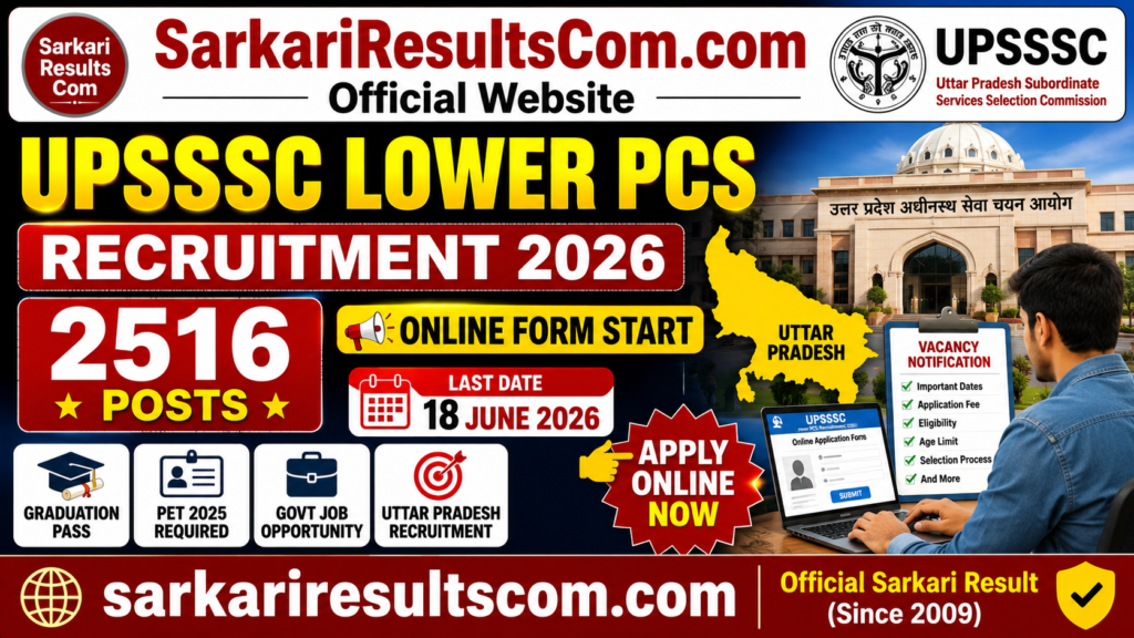 UPSSSC Lower PCS Recruitment 2026 Online Form - 2516 Posts