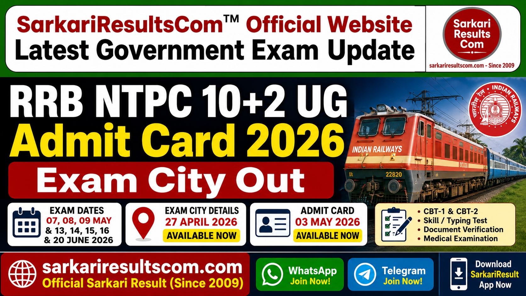 RRB NTPC 10+2 UG Admit Card 2026