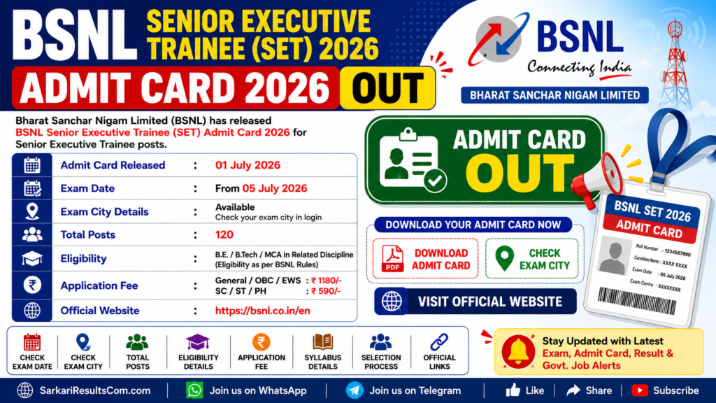 BSNL Senior Executive Trainee Admit Card 2026