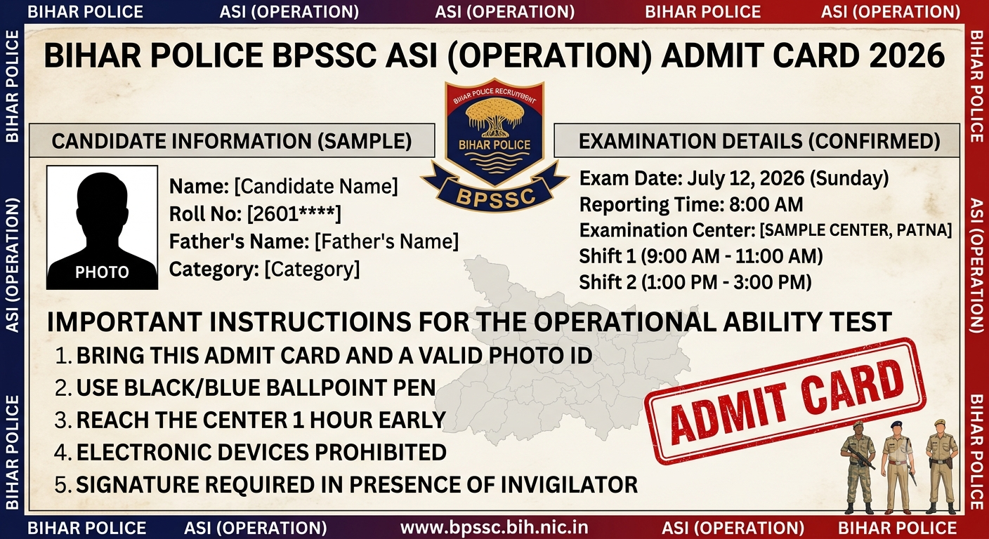 Bihar Police BPSSC ASI (Operation) Admit Card 2026
