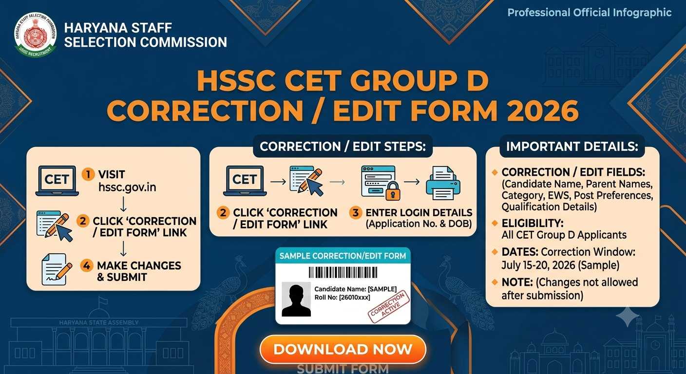 HSSC CET Group D Correction / Edit Form 2026