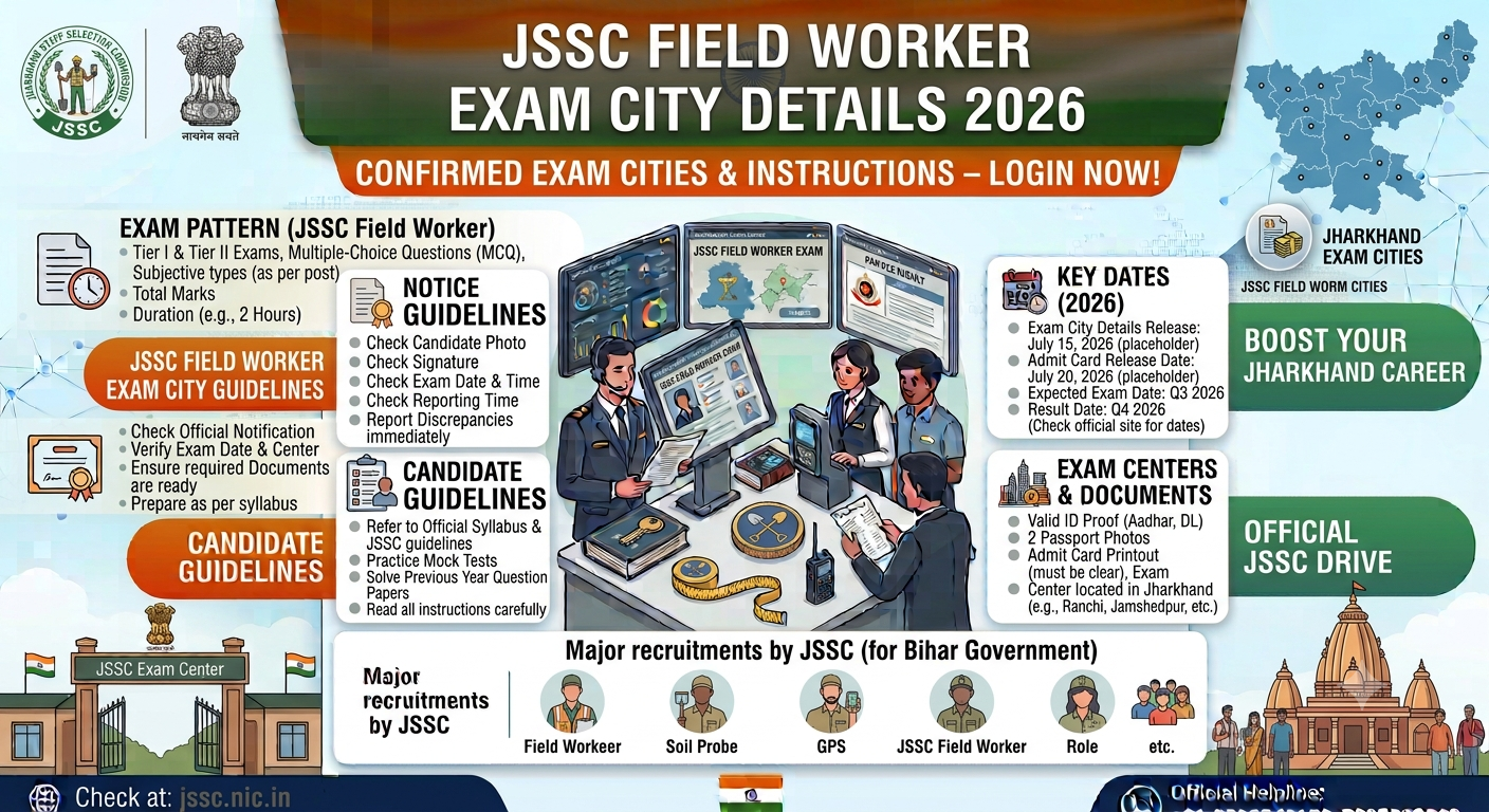 JSSC Field Worker Exam City Details 2026