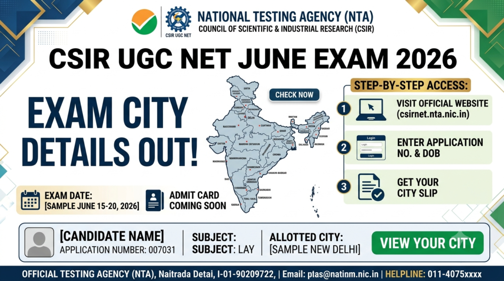NTA CSIR UGC NET June Exam City Details 2026