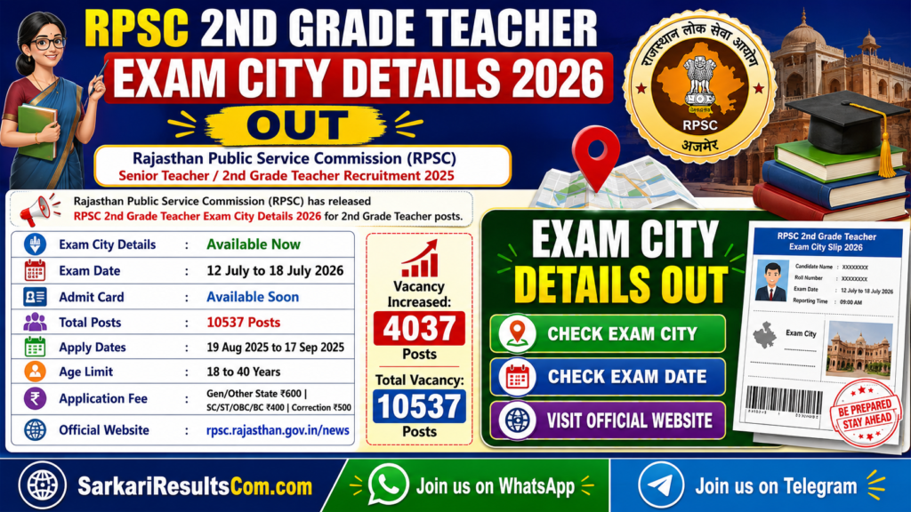 RPSC 2nd Grade Teacher Exam City Details 2026