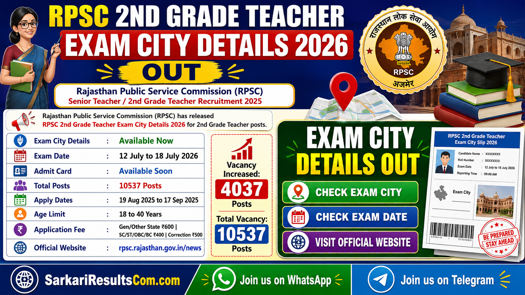 RPSC 2nd Grade Teacher Exam City Details 2026