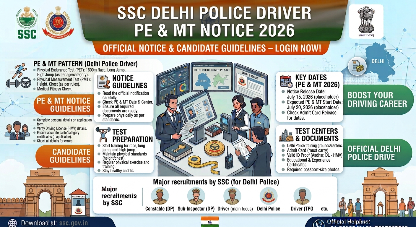 SSC Delhi Police Driver PE & MT Notice 2026