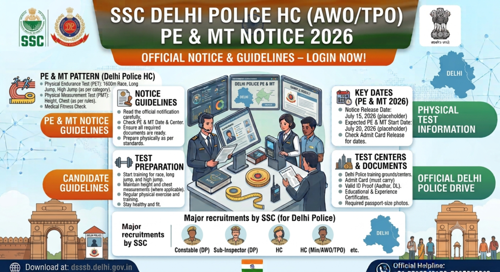 SSC Delhi Police HC (AWO/TPO) PE & MT Notice 2026