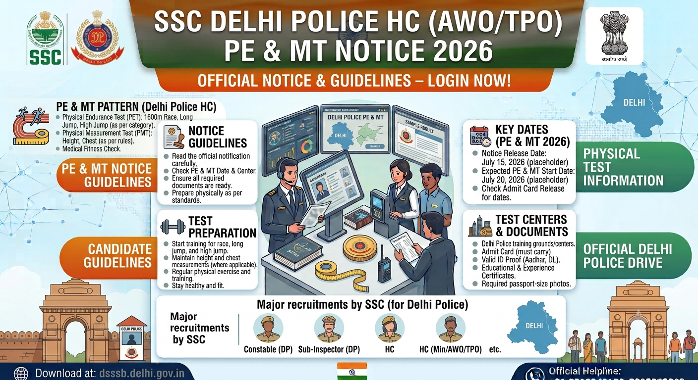 SSC Delhi Police HC (AWO/TPO) PE & MT Notice 2026
