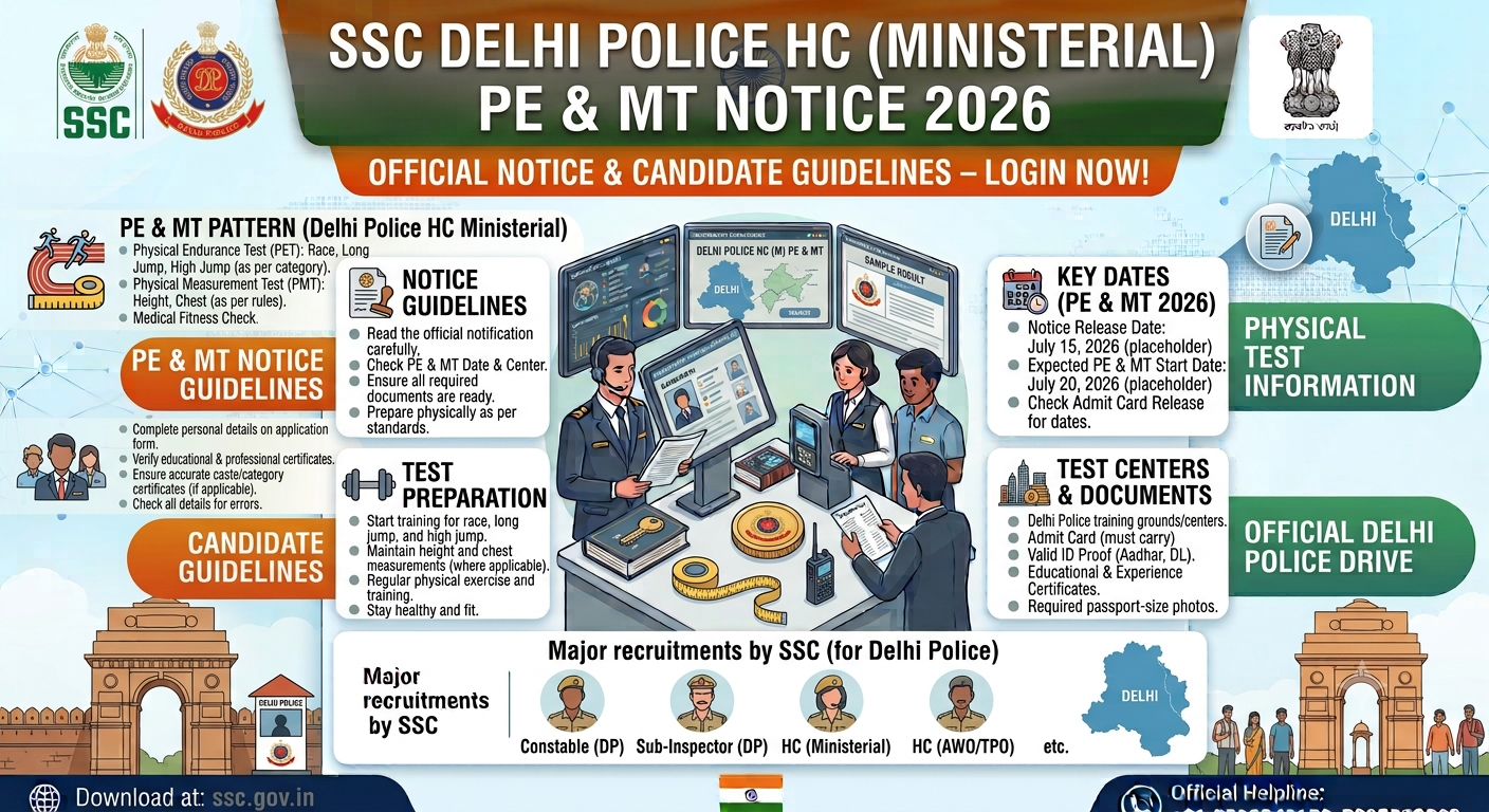 SSC Delhi Police HC (Ministerial) PE & MT Notice 2026