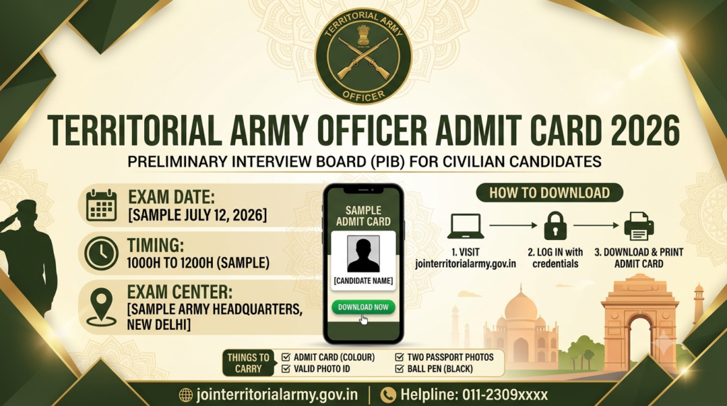 Territorial Army Officer Admit Card 2026