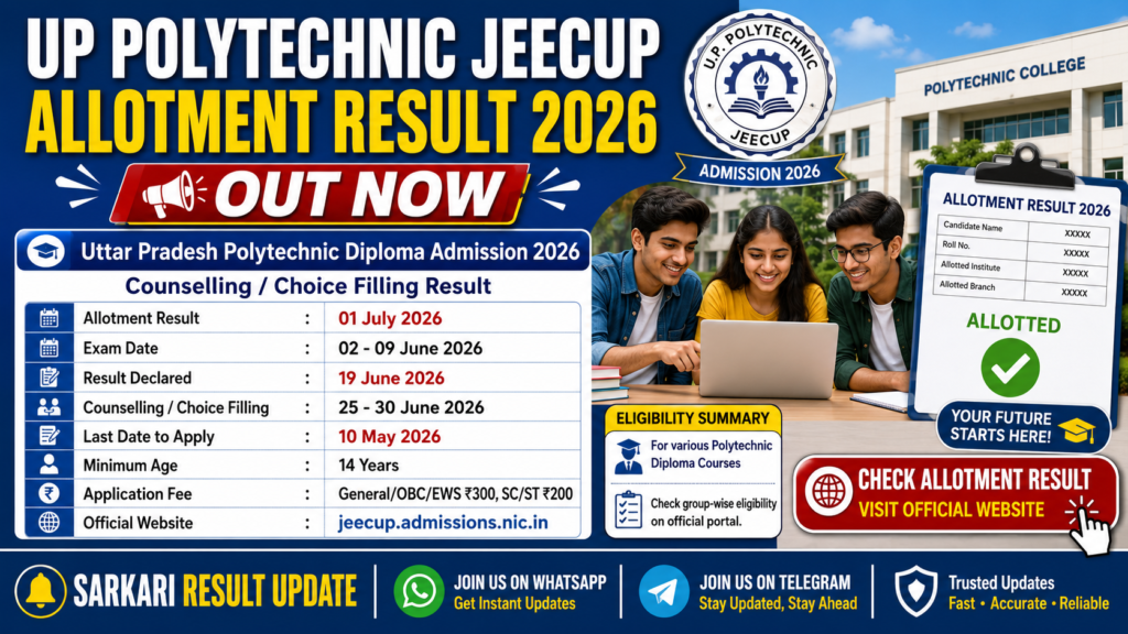 UP Polytechnic JEECUP Allotment Result 2026
