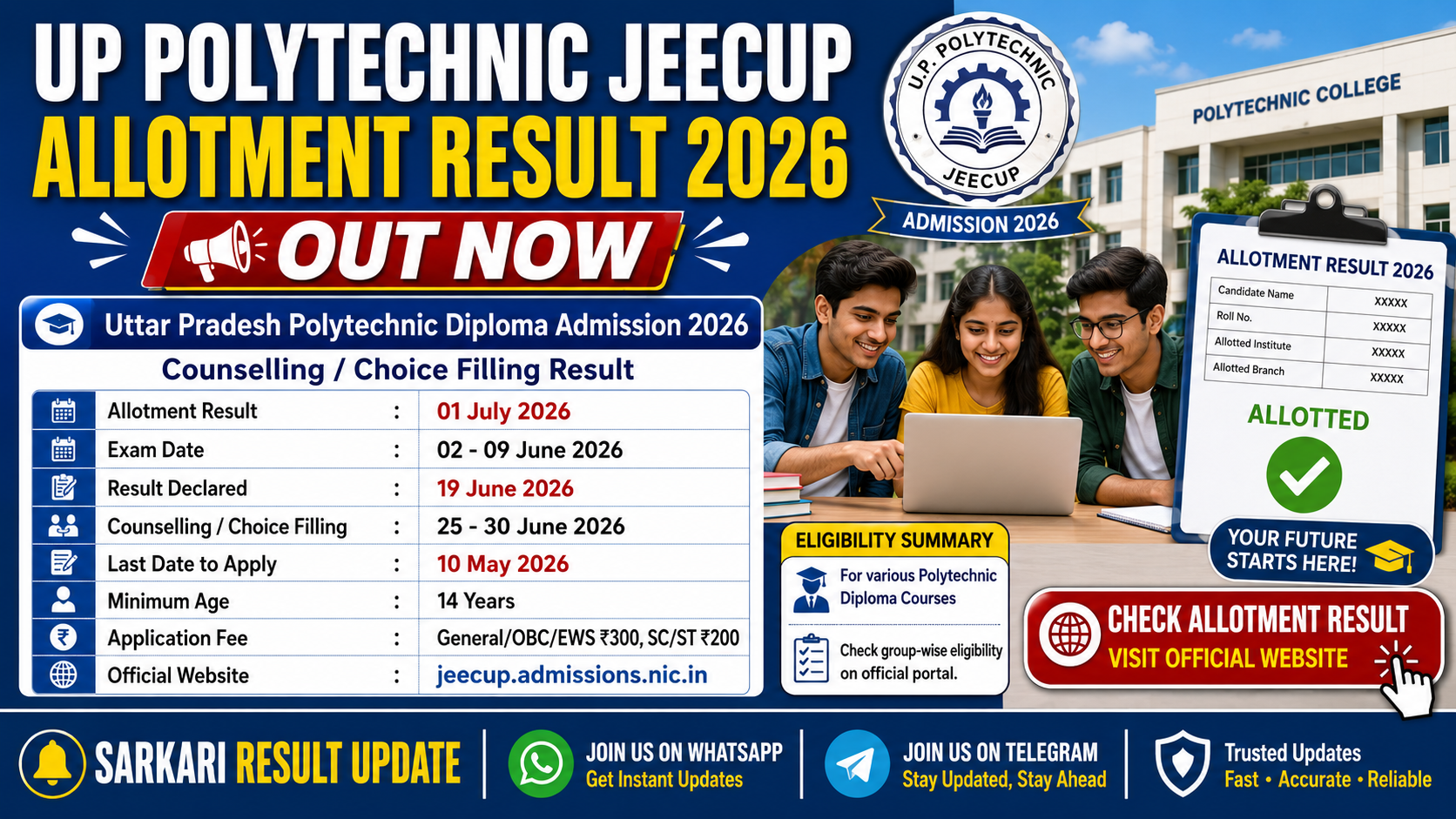 UP Polytechnic JEECUP Allotment Result 2026