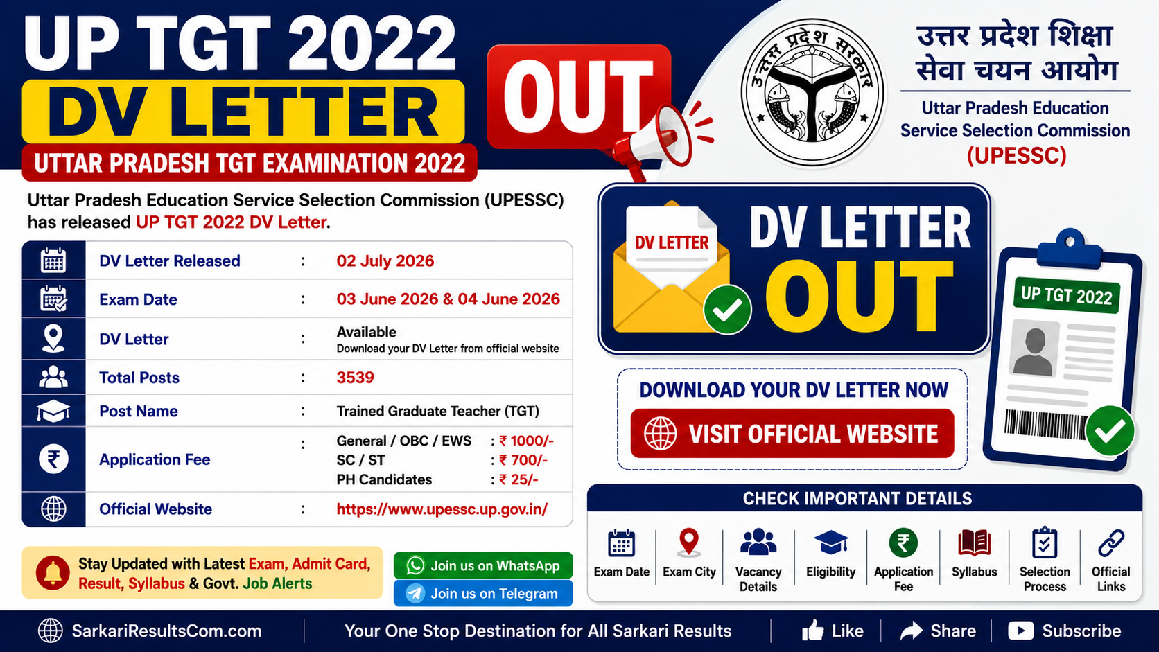 UP TGT 2022 DV Letter