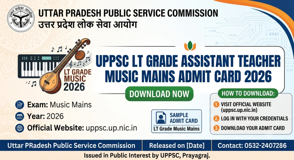 UPPSC LT Grade Assistant Teacher Music Mains Admit Card 2026