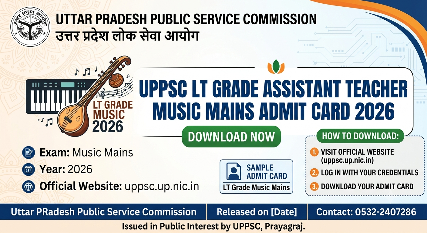 UPPSC LT Grade Assistant Teacher Music Mains Admit Card 2026