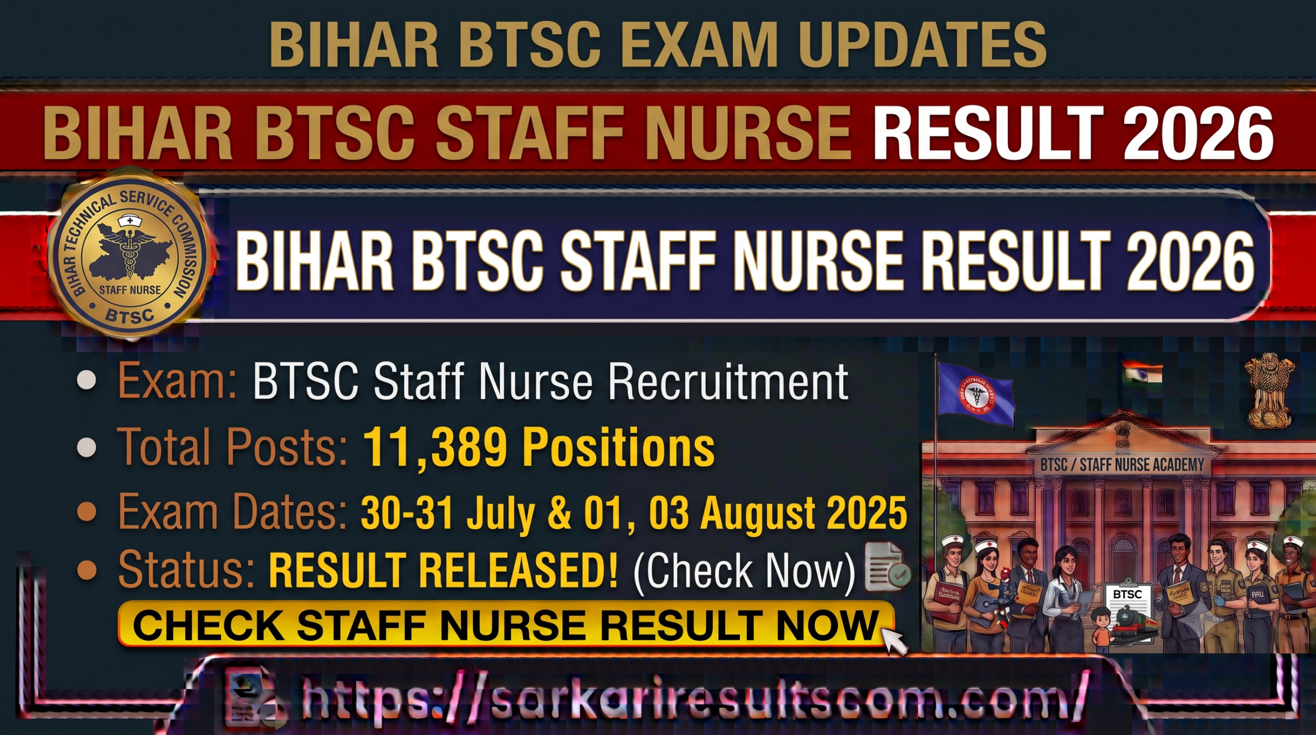 Bihar BTSC Staff Nurse Result Cutoff 2026