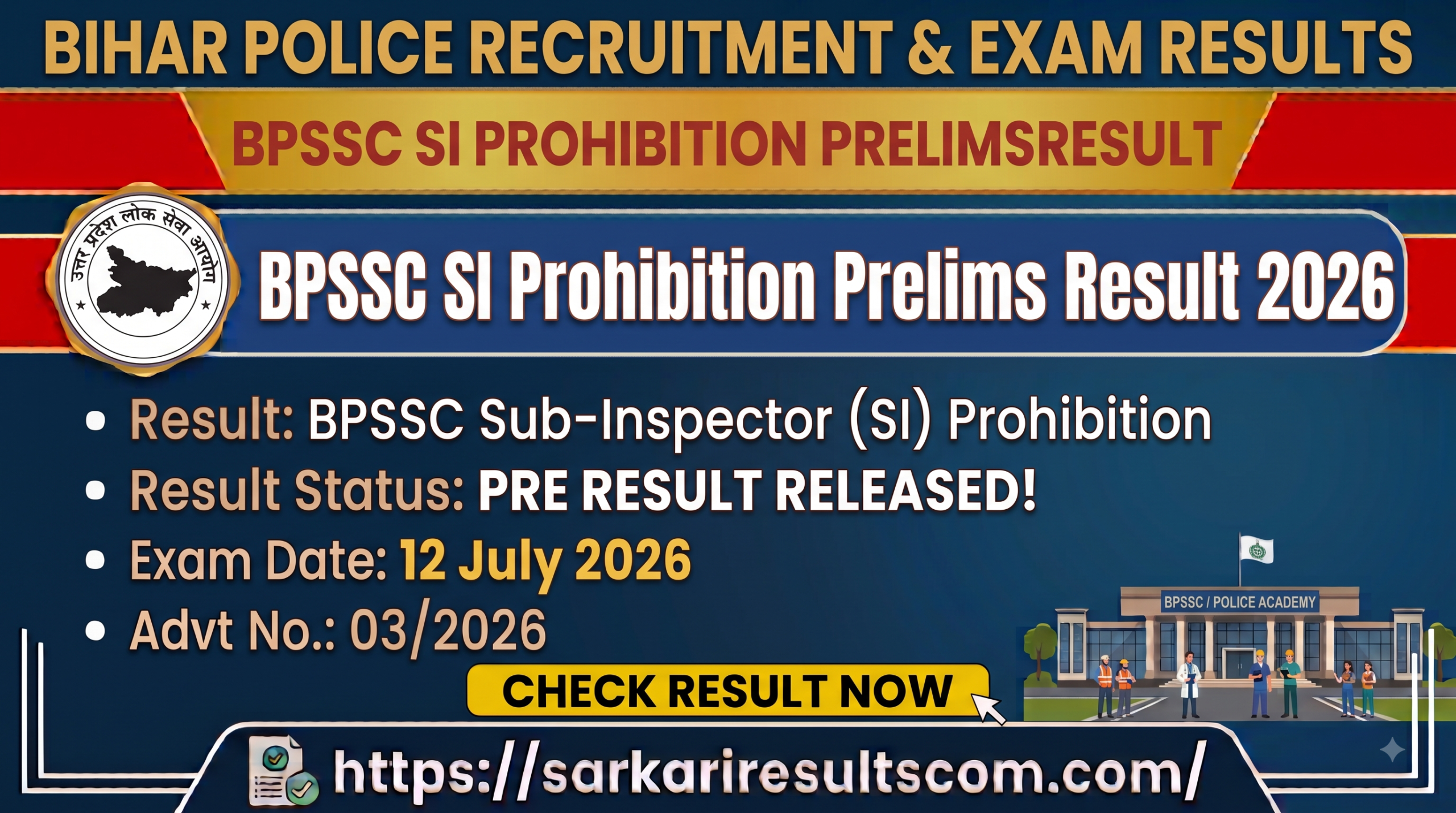 Bihar Police BPSSC SI Prohibition Pre Result 2026