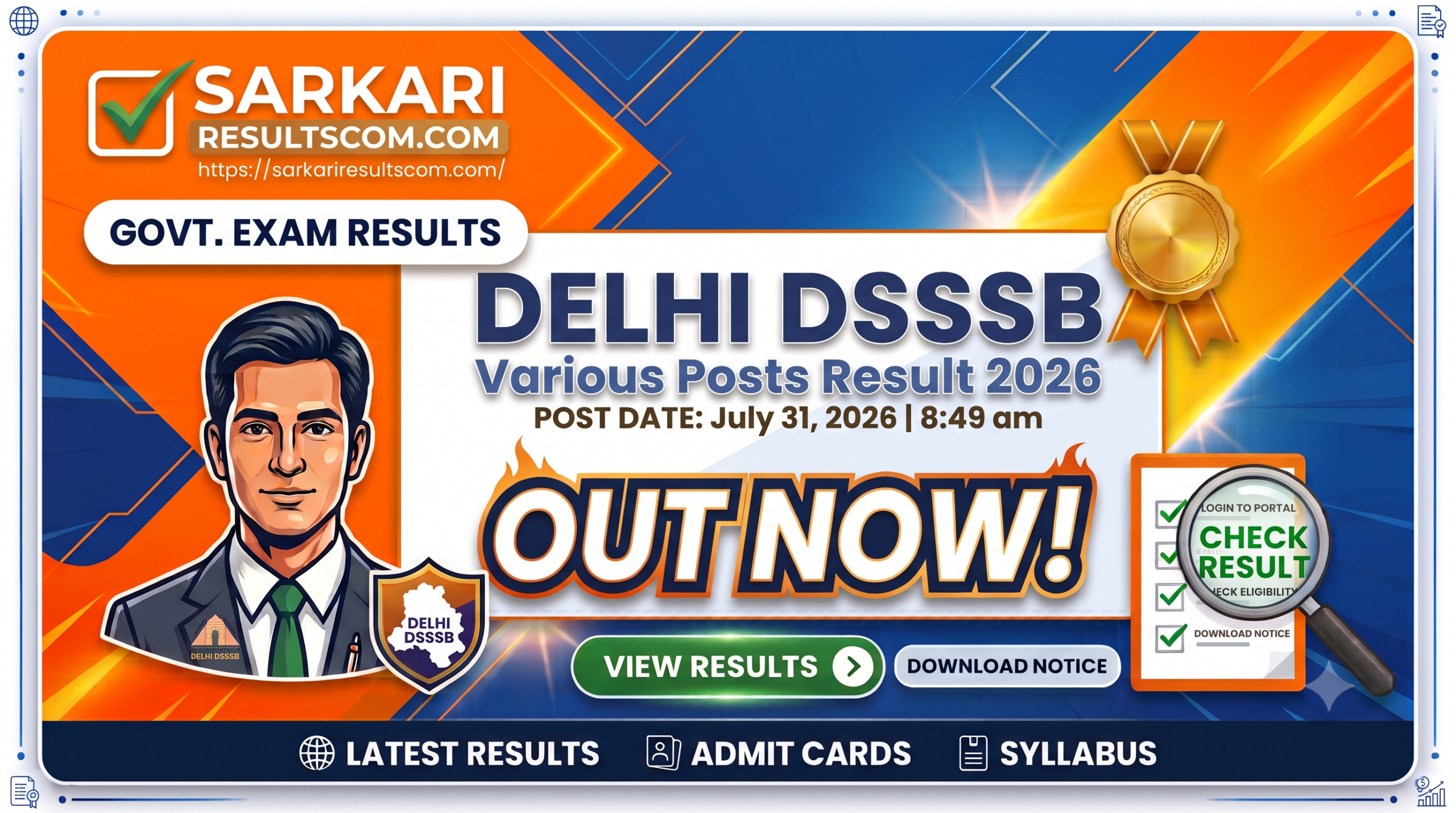 Delhi DSSSB Various Posts Result 2026