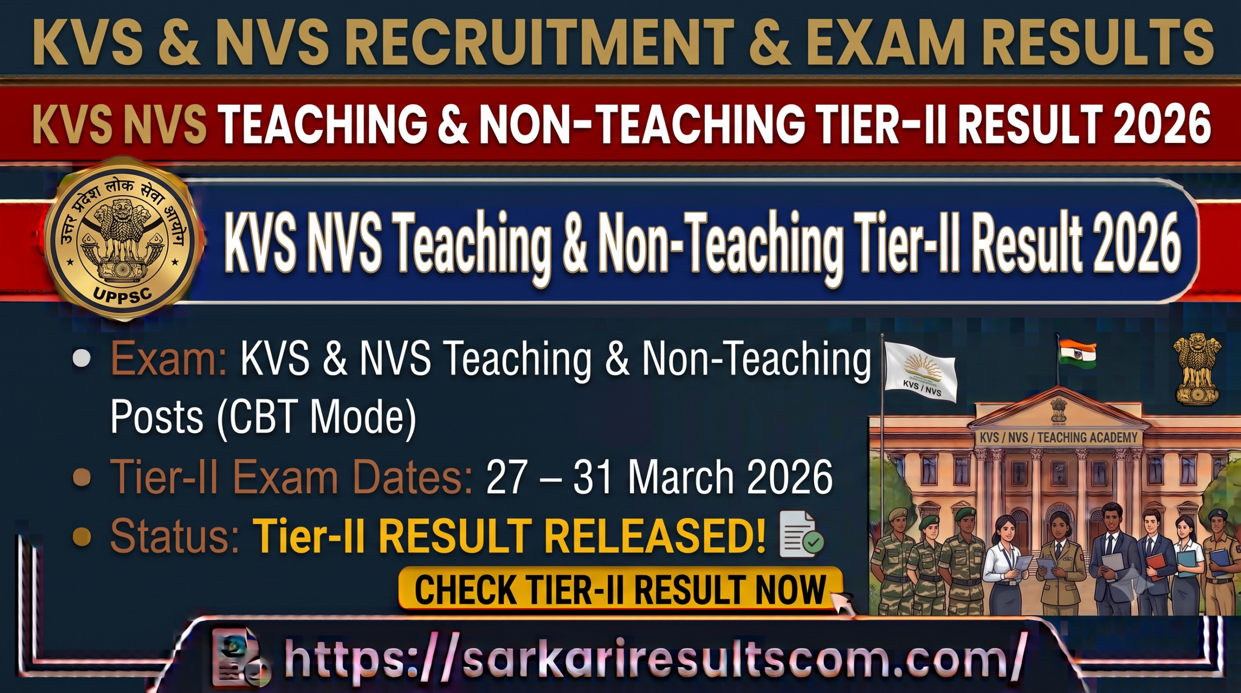 KVS NVS Teaching & Non-Teaching Tier-II Result 2026