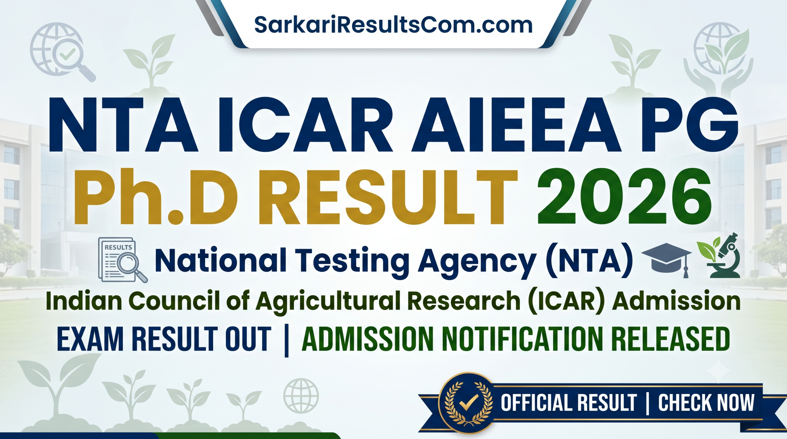 NTA ICAR AIEEA PG Ph.D Result 2026