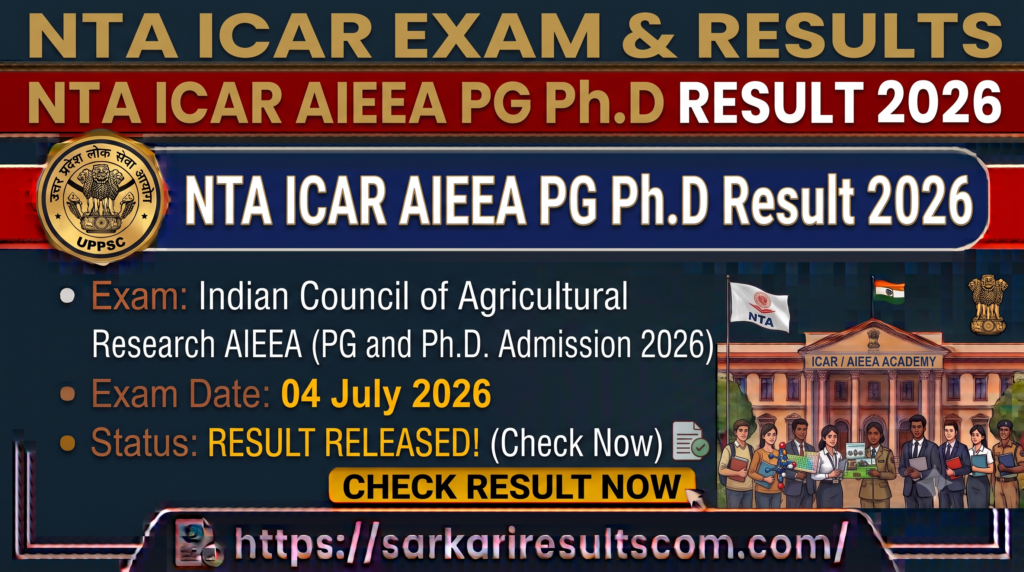 NTA ICAR AIEEA PG Ph.D Result 2026