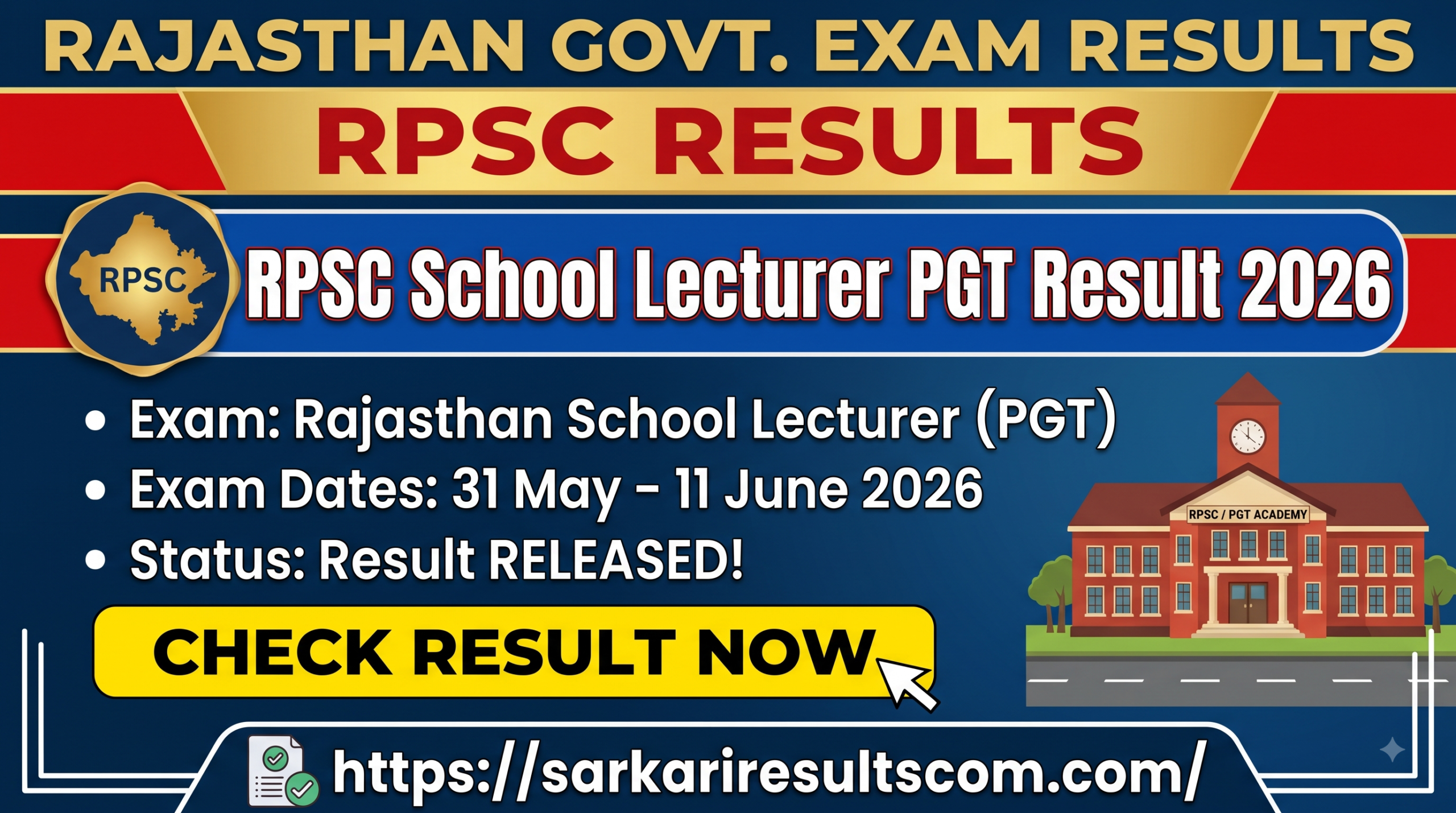RPSC School Lecturer PGT Result 2026