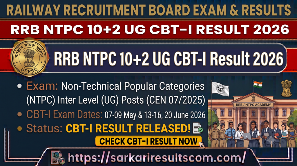 RRB NTPC 10+2 UG CBT-I Result 2026