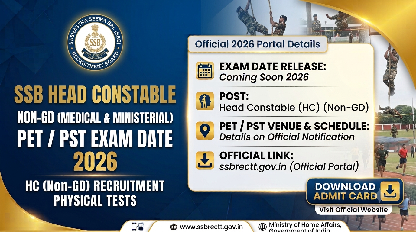 SSB Head Constable Non-GD PET / PST Exam Date 2026