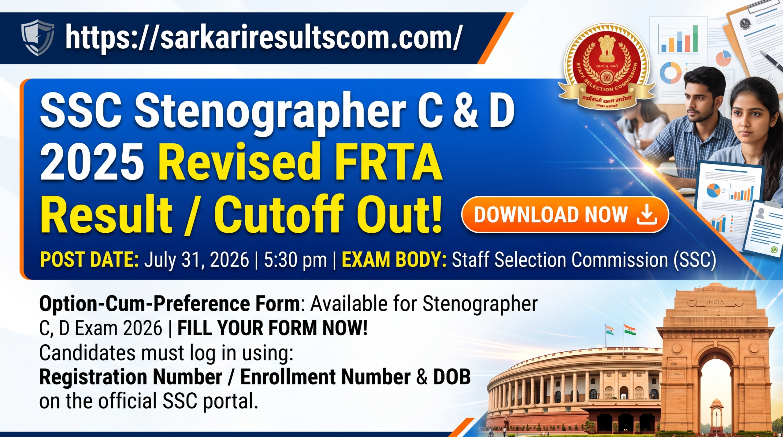 SSC Stenographer C, D 2025 Revised FRTA Result