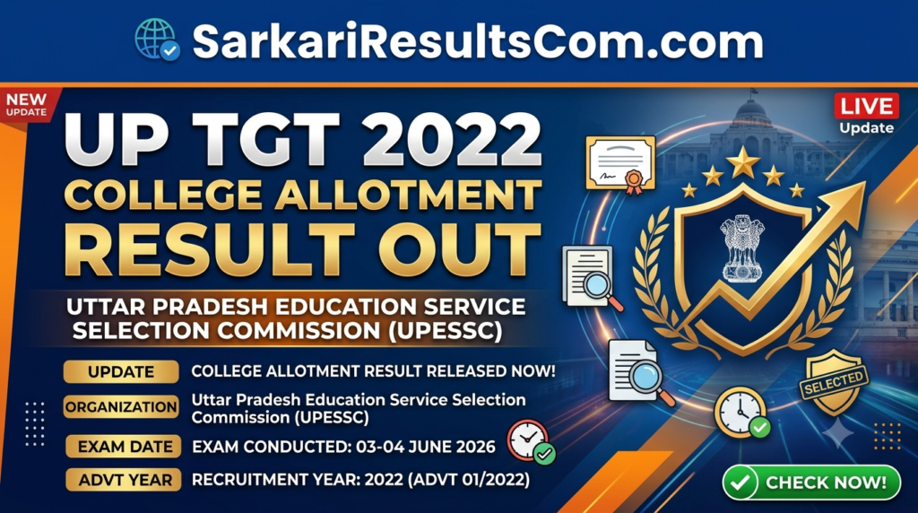 UP TGT 2022 College Allotment Result